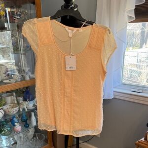 LC Lauren Conrad Peach Swiss Dot Cap Sleeve Blouse